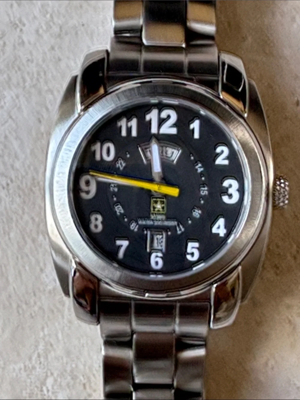 U.S. Army Stainless Steel Watch with Black Dial and Yellow Second Hand